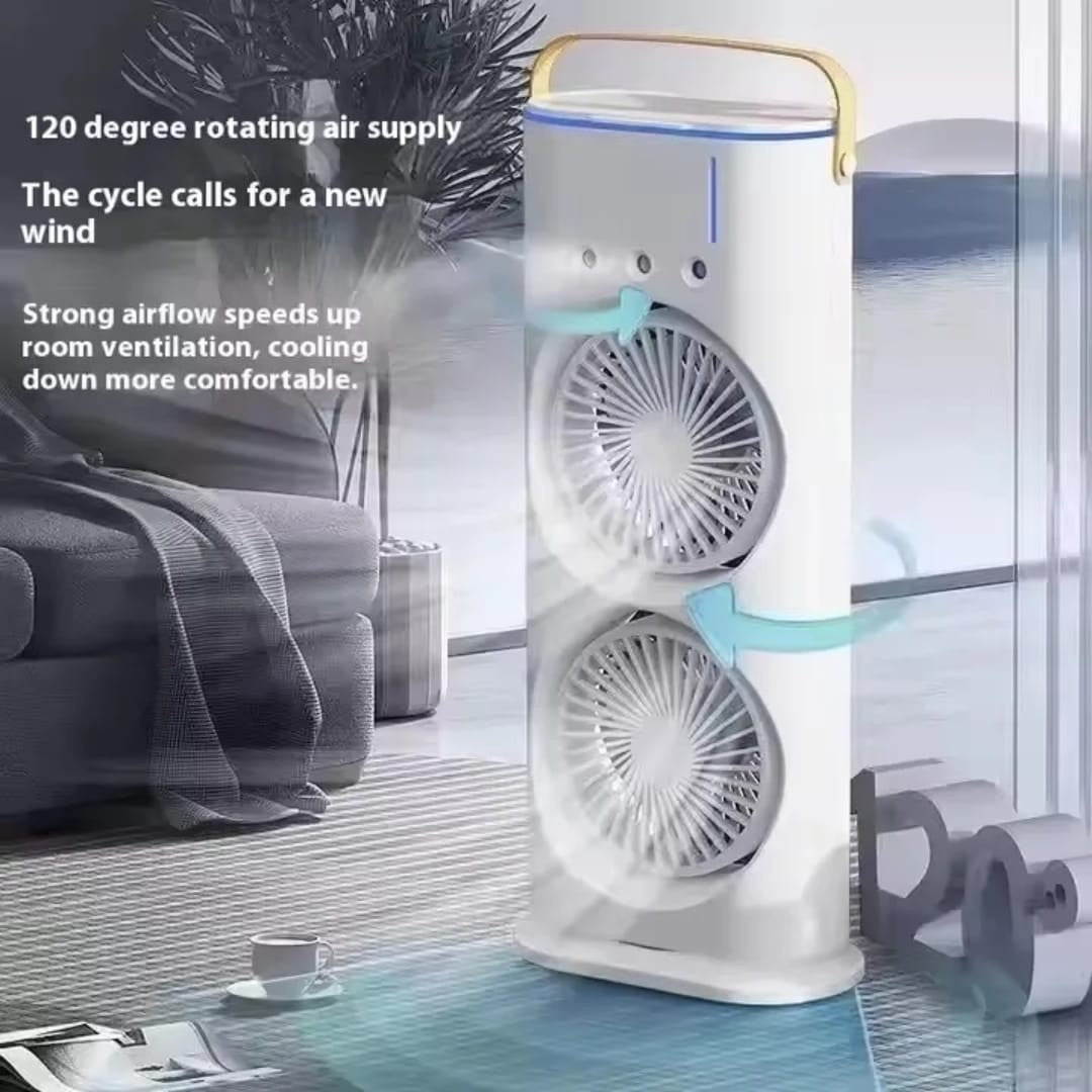 Rechargeable Dual-Head Mist Tower Fan