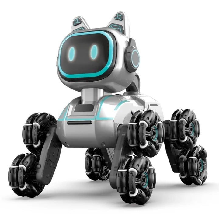 Rechargeable RC Robot Dog 8-Wheel Omni, 2.4G Gesture Watch + Remote, LED Music