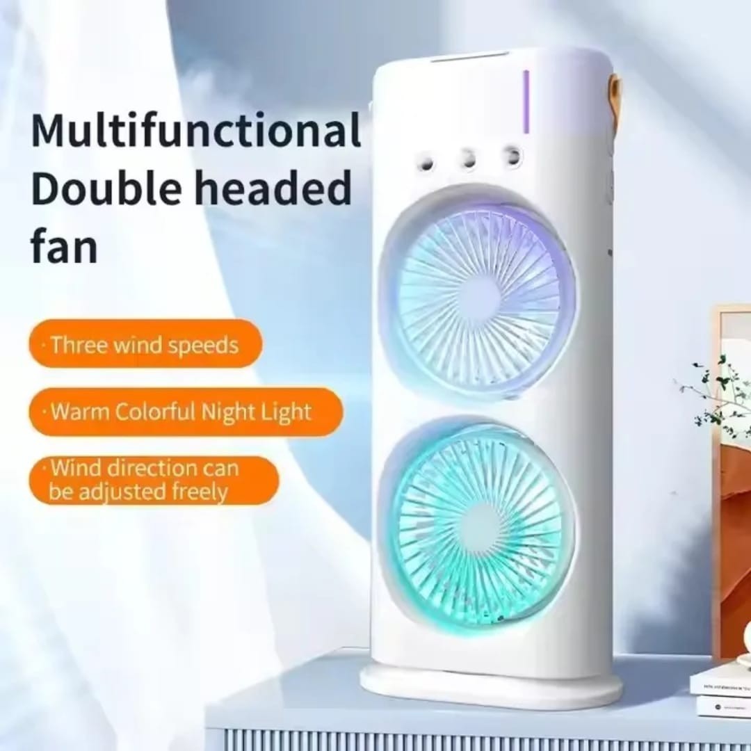 Rechargeable Dual-Head Mist Tower Fan