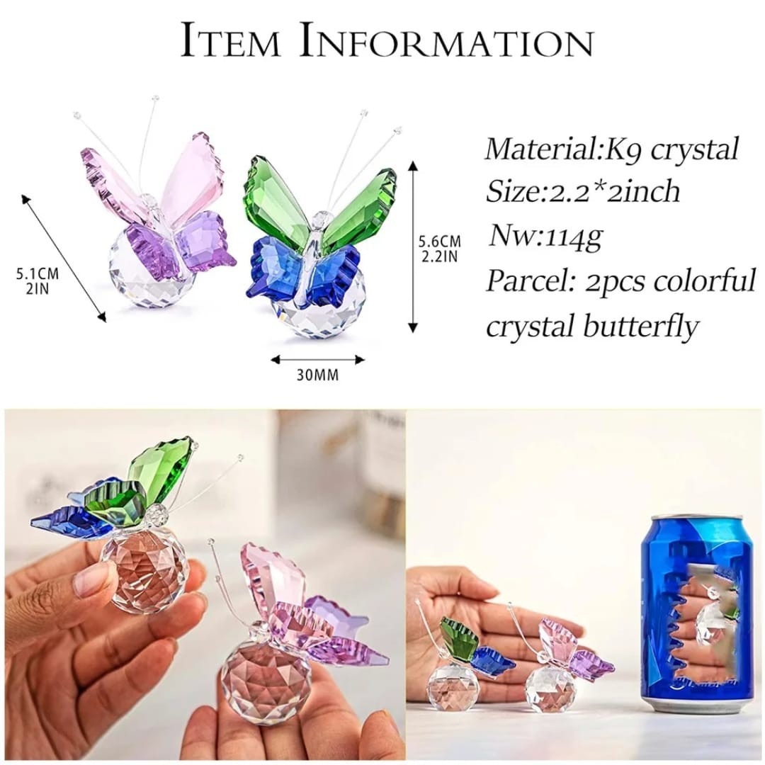 Crystal Butterfly Figurine Glass Ornament Paperweight Home Decor Gift 2 Pc Set