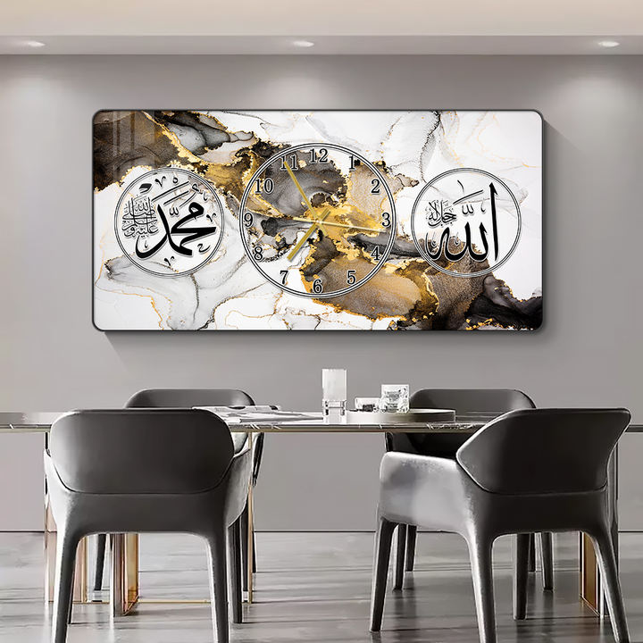 Islamic Arabic Calligraphy Art PVC Frame Wall Clock Islamic Muslim Religious Picture Crystal Wall Clock Art Painting