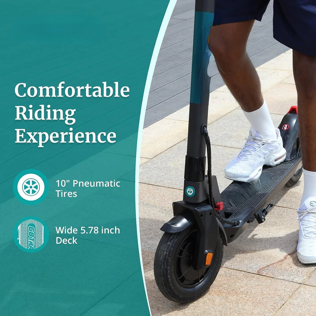 Electric Scooter, 10" Pneumatic Tire, Max 18/38 Mile, Max 20Mph Speed, All Aluminum Body and Headlight Taillight for Adult