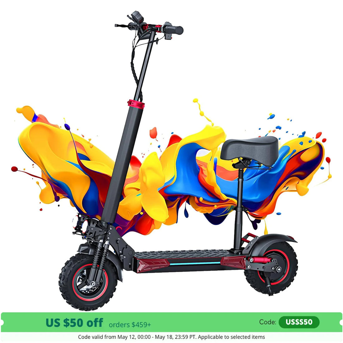 1200W Off-road Electric Scooter with Seat, 48V 21Ah Battery, Max speed 30Mph, Range 35Miles, Foldable Commuter E-scooter