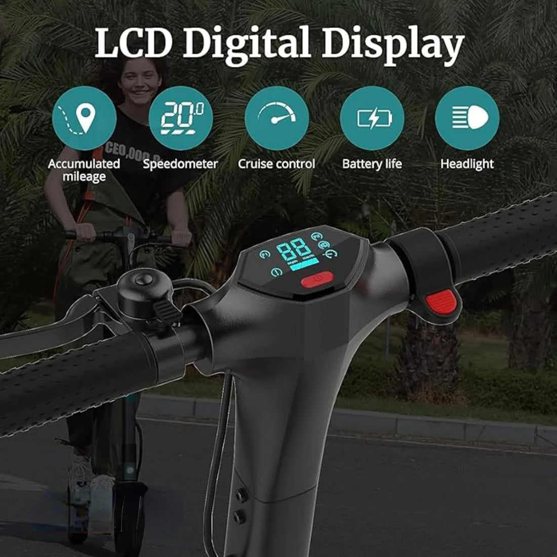 Electric Scooter, 10" Pneumatic Tire, Max 18/38 Mile, Max 20Mph Speed, All Aluminum Body and Headlight Taillight for Adult