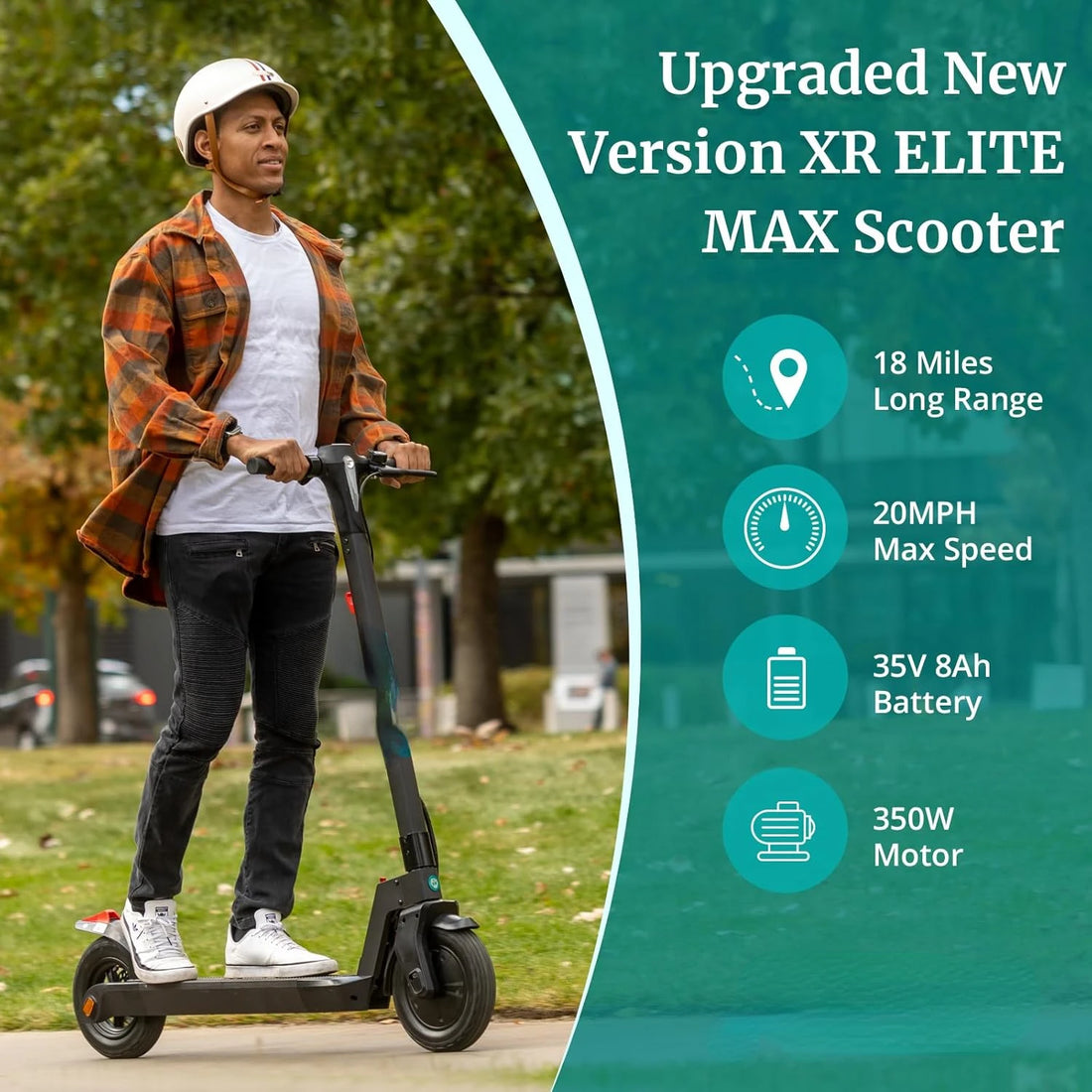 Electric Scooter, 10" Pneumatic Tire, Max 18/38 Mile, Max 20Mph Speed, All Aluminum Body and Headlight Taillight for Adult