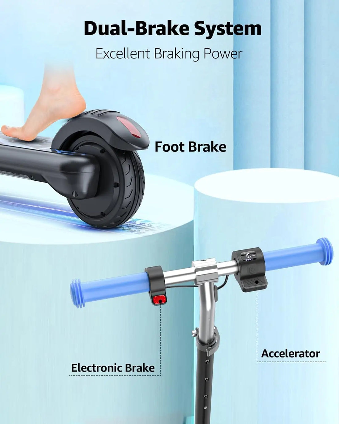 Electric Scooter for Kids, LED Dispaly, 150W Powerful Motor, Dual Brake System, Adjustable Height and Speed, Best Presents
