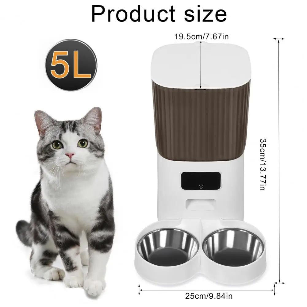 Pet Automatic Feeders 5L Smart Dong/cat Feeder With Dual Bowls WiFi APP Remote Control Cat Food Dispenser USB Power Dog Feeder