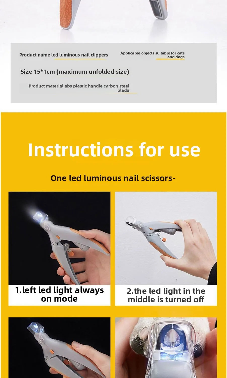 New Professional Pet Nail Clippers With LED Lights Cat and Dog Nail Clipper Tools Nail Clippers Clippers Pet Supplies For Dog