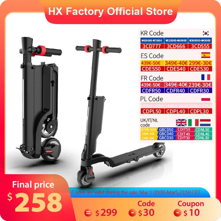 HX X6 electric scooter Foldable 350W 25KM/H Electric scooters 7.5AH 36V E Scooter 5.5 Inch Escooter for Adults